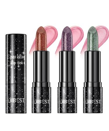 3Pcs Glitter Jelly Lipstick Set 3 Colors Glossy Shimmer Lip Balm Shinny Nourishing Waterproof Moisturizing Lip Gloss Lip Tint Magic Color Change with pH Value and Temperature