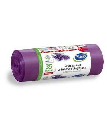 Stella 009893 garbage bags with train tape 35 l |15 pieces |Lavendeld air |Garbage sack garbage bag waste bags for the household waste made of LDPE film made/ from regranulate color: lavender/ violet 15 pieces (1 Pack) single