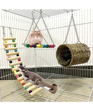 LEEKO Hamster Kielzeugen 3 pieces hanging hammock climbing ladder nest swing suspension bridge hang toys cage toys small animal toys for hamsters parrots small animals