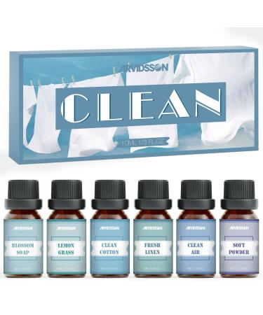 Clean Essential Oils Set ARVIDSSON Fragrance Oil for Home Cleaning Products Fresh Linen Clean Air Fresh Cotton Soft Powder Blossom Soap Lemongrass Clean Home Scented Oils