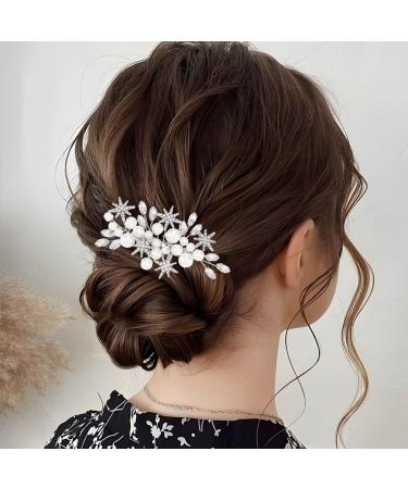 Handcess Bridal Pearls Hair Comb Splitter Rhinestone Star Hair Pieces Crystal Bridal Side Combs Wedding Hair Accessories for Women and Girls - Buy Online on SooperMarket.com