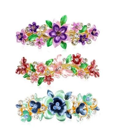 NAIHOD Vintage French Hair Barrettes - Luxurious Flower Leaf Butterfly Hair Clips - 3Pcs Bridal Hair Pins for Women & Girls - Wedding Party Jewelry - Buy Online on SooperMarket.com
