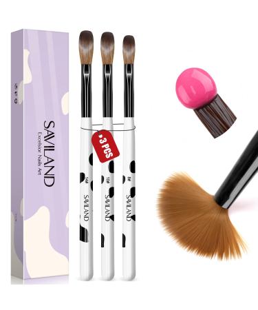 Saviland Acrylic Nail Brush Set: 3pcs Professional Nail Brush for Acrylic Powder Nails Kolinsky Acrylic Brush Wooden Handle Nail Art Brushes Nail Tools Kit Size 8/10/14 Christmas Women Gift Set 01-3 pcs-white & black