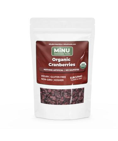 MiNU Organic Premium Dried Cranberries 16 oz (1 lb) Mindful Nutrition No Sulfur No Added Processed Sugar Dried Superfood Raw Paleo Vegan NonGMO (apple juice infused) gomix