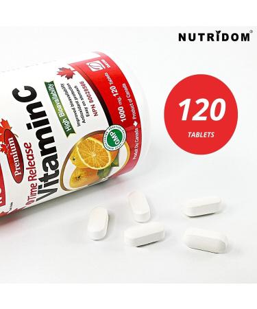 Nutridom Timed-Release Vitamin C 1 000mg with Citrus Bioflavonoids 100mg & Rose hip 100mg - Ascorbic Acid Supplement - Vegan-Friendly Non-GMO Gluten-free Soy-free Dairy-free 4 month supply (120 Tablets) - Buy Online on SooperMarket.com