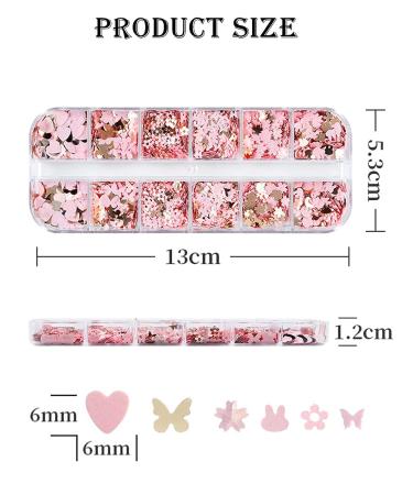 12 Grids Holographic Nail Glitter Set for Acrylic Nails - Butterfly Flower Heart Rabbit Pink Gold Sequins for Valentine's Day Nail Decoration - Buy Online on SooperMarket.com