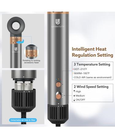 webeauty 5-in-1 Hair Dryer Brush - Professional Hot Air Brush for Fast Drying Curling and Straightening - Ceramic Coating & Negative Ion Technology - 110000 RPM (Grey/Gold - Buy Online on SooperMarket.com