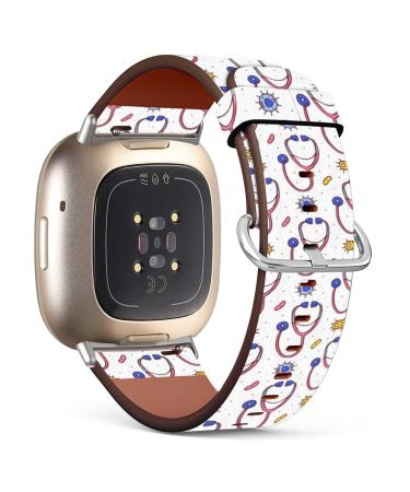 Compatible with Fitbit Versa 4 / Versa 3 / Sense / Sense 2 Leather Bands Replacement Strap / Medical Stethoscope Pattern