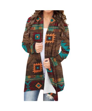 Long Shirt Outerwear Top Thin Warm Knitted Coat Women's Blouse V-Neck Shirt Tunic Long Women's Tunic Women's Shirt Casual Checked Shirt Women's Winter Chunky Knit Jacket A-brown M