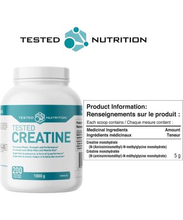 Tested Nutrition Creatine Monohydrate Powder | 5g Creatine Monohydrate | Increased Muscle Mass Improved Strength Performance Power | Unflavoure 200 Servings (1000 g) - Buy Online on SooperMarket.com