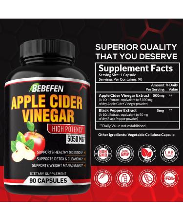 Apple Cider Vinegar Capsules 5050mg with Black Pepper Extract - 90 Capsules | Supports Weight Management, Digestion, Detox & Immune | 3 Months Supply - Buy Online on SooperMarket.com