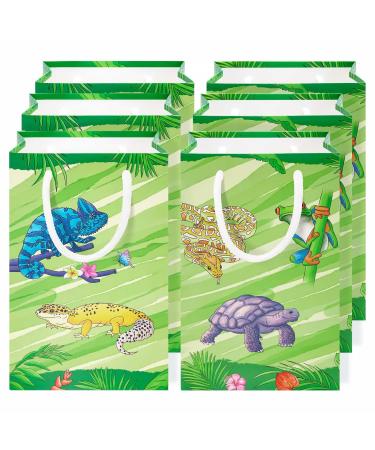 WERNNSAI Reptile Party Favor Bags - 16 PCS Reptile Birthday Party Supplies Gift Bags with Handles for Kids Boys Snakes Leopard Turtle Goodie Bags for Reptile Theme Camping Party Baby Shower Decoration