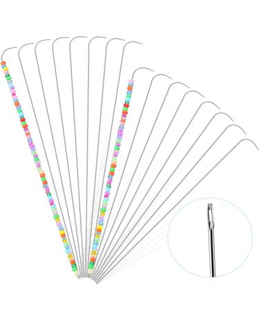 7.5 Inches / 6.3 Inches Big Eye Curved Needles Bead Spinner Needles Stainless Beading Needles Steel String Bead Needle for Sewing (16 Pieces)