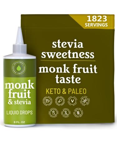 Natrisweet Monk Fruit & Stevia Liquid Drops, 8 fl oz | Zero-Calorie, Zero-Sugar, & Keto-Friendly Food Sweetener & Natural Flavoring for Coffee, Tea, & Drinks | Pure Monkfruit Blend & Sugar Alternative