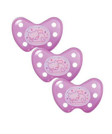 Dentistar Silikon Night Schnuller in the 3 Set - Size 3 Baby Schnuller from 14 months - Nucky lights in the dark - Luminous snull with dental level - Made in Germany - Cat pink