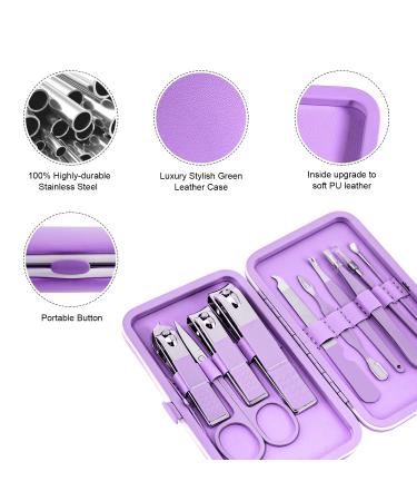 10pcs Professional Stainless Steel Manicure Pedicure Set for Travel - Violet - Buy Online on SooperMarket.com