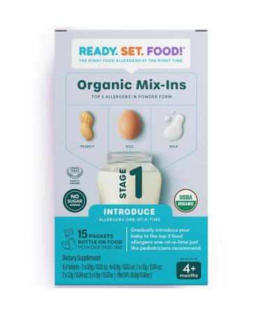 Ready Set Food | Early Allergen Introduction Mix-ins for Babies 4+ Mo | Stage 1-15 Days | Top 3 Allergens - Organic Peanut Egg Milk | Safe Easy Effective | For Bottle or Food