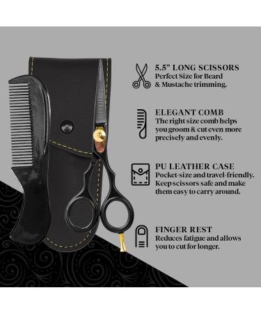 5.5 Ontaki Premium Hand Forged Japanese Steel Scissors for Hair Beard & Mustache - Bartscher Black Trim Tool - Buy Online on SooperMarket.com