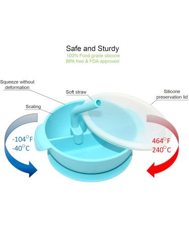 Yummy Baby Toddler Silicone Suction Divided Plate Bowl with Lid, Spoon & Straw - Pink Set | Non Slip Feeding Dish for Kids - Buy Online on SooperMarket.com