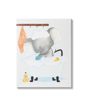 Stupell Industries Children's Baby Elephant Bubble Bath Rubber Duck Bathroom Canvas Wall Art  Gallery Wrapped  White Gallery Wrapped Canvas White