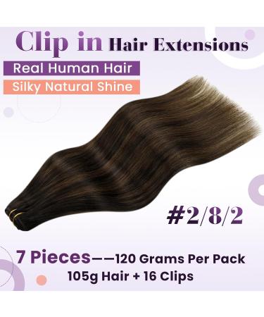 Buy Laavoo Real Hair Clip-In Extensions - Balayage Brown 55cm 105g 7pcs - Double Brown & Light Brown #2/8/2 - Buy Online on SooperMarket.com