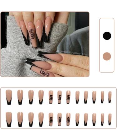 Luvadeyo 24Pcs Press on Nails - Medium Length Acrylic Ballet French Dragon Nails | Fast International Shipping - Buy Online on SooperMarket.com