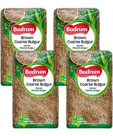Bodrum Bulgur Wheat 1000g | 100% Natural Unique Texture and Flavor | Vegan & GMO Free | Make Delicious & Healthy Dishes with Fiber and Protein (4 Pack Brown Coarse Bulgur) Brown Coarse Bulgur 4 Pack