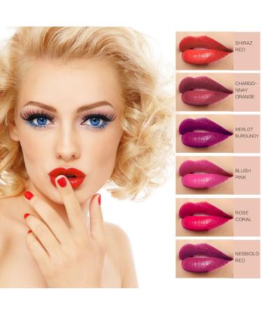 Wine Lip Tint  6 Colors Wine Lipstick Stain Wine Lip Gloss Set  Long Lasting Wine Lip Stain Non-Stick Wine Lip Tint  Matte Wine Lip Balm for Women