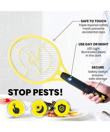 ZAP IT Rechargeable Bug Zapper Racket 4000 Volt - USB Charging Cable - 2 Pack - Large Yellow - Buy Online on SooperMarket.com