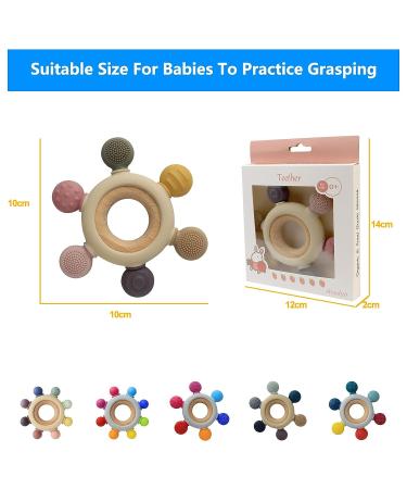 Arudyo Silicone Rudder Teether with Wooden Ring for Babies - BPA Free, Soothing Teething Toy (Khaki) - Buy Online on SooperMarket.com