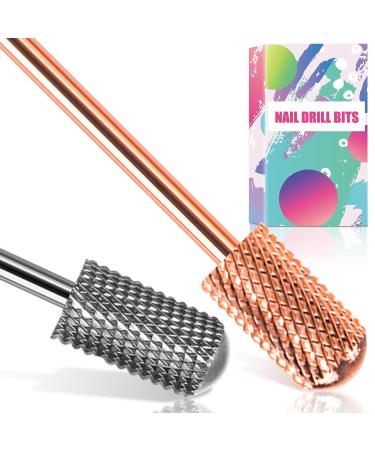 Dill Bits for Nails 2 PCS 3/32'' Safety Nail Drill Bits Smooth Top Carbide Bits for Acrylic Soft Gel Medium Nail Bit Set for Manicure Pedicure Beginners Bits Rose Gold & Sky Grey (M) Medium-M