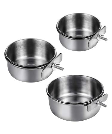 Firtink 3 Pieces Bird Feeding Dish Cups Set Stainless Steel Parrot Feeding Cups Animal Cage Water Food Bowl Bird Cage Cups Holder with Clamp Holder for Bird Parrot Water Food Dish Feeder(S/M/L)