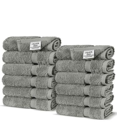Chakir Turkish Linens 100% Turkish Cotton Luxury Hotel & Spa Washcloth Set (Set of 12, Gray)