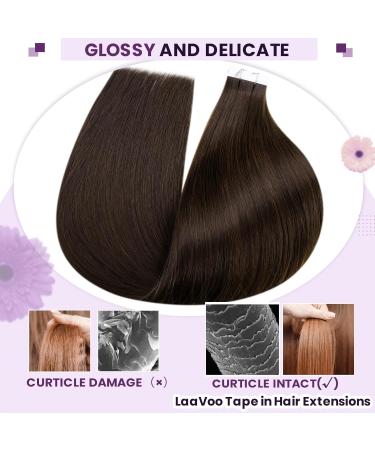 Laavoo Real Hair Tape Extensions #4 Dark Brown - 55cm 50g 20PCs - Invisible Brown Hair Extensions - Buy Online on SooperMarket.com