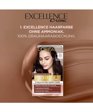 L'Or al Paris Excellence Cream Permanent Hair Color No. 3U Dark Brown - Ammonia-Free Universal Nude Tones Complete Gray Coverage Perfect for All Skin Tones - 1 Pack - Buy Online on SooperMarket.com
