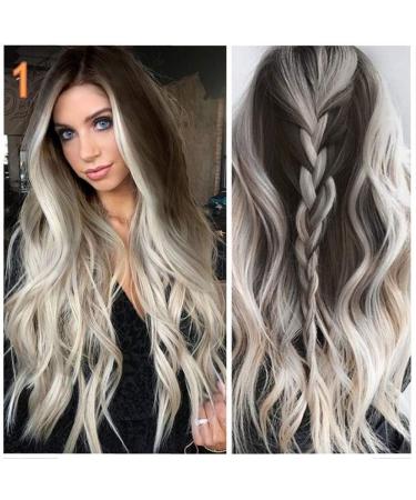 Amhomely women wig charm. Colle. Color gradient Synthetic wig of the art and white frewes gray long corrugated full wig-party hair wigs