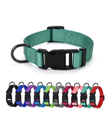 Audwud thick nylon neck band classic adjustable dog collar in several colors suitable for small medium and large dogs 4 sizes M: 37-54 cm emerald