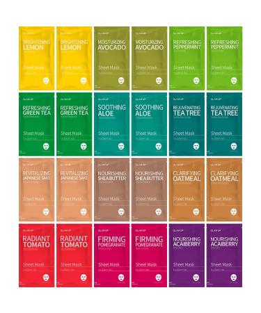 Glam Up Facial Sheet Mask (24 Sheets) - Face Masks Skincare, Hydrating Face Masks, Moisturizing, Brightening and Soothing, Beauty Mask For All Skin Type