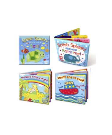 Set of 4 Baby Bath Books | First Words ABC Letters & Numbers | Plastic Coated & Padded | Floating Fun Educational Learning Toys for Toddlers & Kids