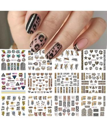 Leopard Print Nail Stickers Brown Leopard Nail Decals Water Transfer Cute Lip Heart Geometry Flower Star Round Shape Nail Design Autumn Winter Wild Nail Stickers for Women Girls Manicure Tip Nail Decoration Leopard Patte...