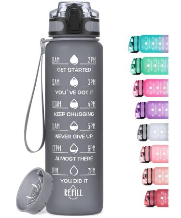 MEITAGIE 32oz Motivational Water Bottle with Time Marker & Fruit Strainer, Leak-proof BPA Free Non-Toxic 1l Bottle with Carrying Strap, Perfect for Fitness, Gym and Outdoor Sports (Graphite) 32oz Graphite