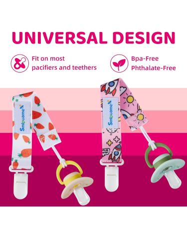 Smlpuame Baby Pacifier Chain Set - 6 BPA-Free Fabric Clips for Girls | Fits Most Pacifiers & Bite Toys | Ideal Baby Shower Gift (Fruit & Flower) - Buy Online on SooperMarket.com