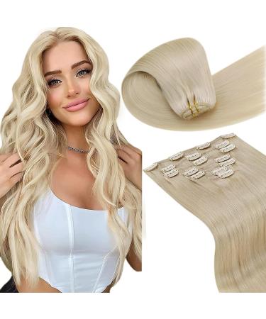 Laavoo real hair Extensions clip in blond extensions clip in real hair Hellblond 40cm clip in hair extension real hair remy human hair smooth 7PCs 105g #613 40cm-105g 2.4 #613