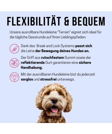 High-Quality 5m Cong Roll-Out Dog Leash for Large Dogs Up to 50kg | Comfortable Soft Handle & Reflective Belt | Durable Pink Roller Linen with Break & Lock System - Buy Online on SooperMarket.com