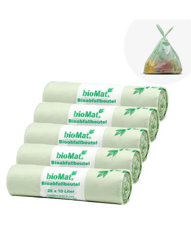 Biomat compostable 10l organic waste bag with a handle 130 bags premium quality Dinplus certified climate-neutral made in germany 26 pieces (5 Pack) 10l with handle (130 pc.)