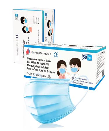 50 surgical masks for children - 3 -layer disposable masks - CE -called - Type II - Norm EN14683: 2019 + AC: 2019-3 diapers - polypropylene - medical device - child protection mask - mouth protection