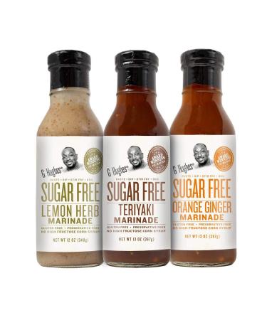 G Hughes Sugar Free Assorted Marinades (1) Lemon Herb 12oz bottle (1) Teriyaki 12oz bottle and (1) Orange Ginger 12oz bottle 3 Piece Assortment