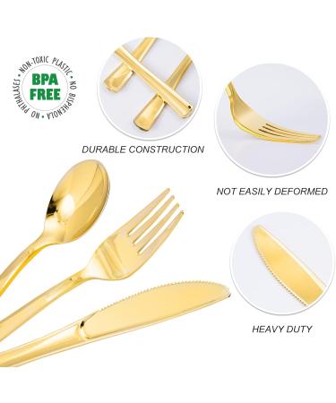 N9R 500PCS Gold Plastic Silverware Set - Disposable Gold Cutlery for Party, Wedding - 200 Forks, 150 Spoons, 150 Knives - Gold Utensils - 500 Pack - Buy Online on SooperMarket.com