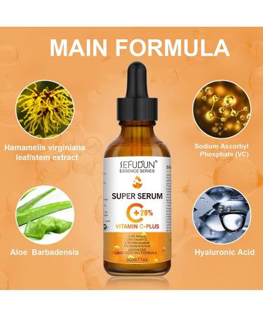 20% Vitamin C Serum for Face with Hyaluronic Acid - Anti-Aging Facial Serum for Men & Women Fades Dark Spots Boosts Collagen Hydrates & Plumps Skin - 1 Fl Oz - Buy Online on SooperMarket.com