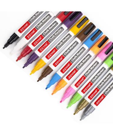 ZEYAR Liquid Chalk Marker-Wet Erase Marker, 12 Colors, 3mm Fine Tip for Detailed Drawing, Writes on Nonporous Chalkboards, Bistro Boards, Windows, Plastic and more (12 Colors)